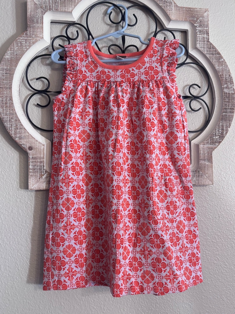 Tea Collection Coral and White Floral Print Girls' Casual Dress